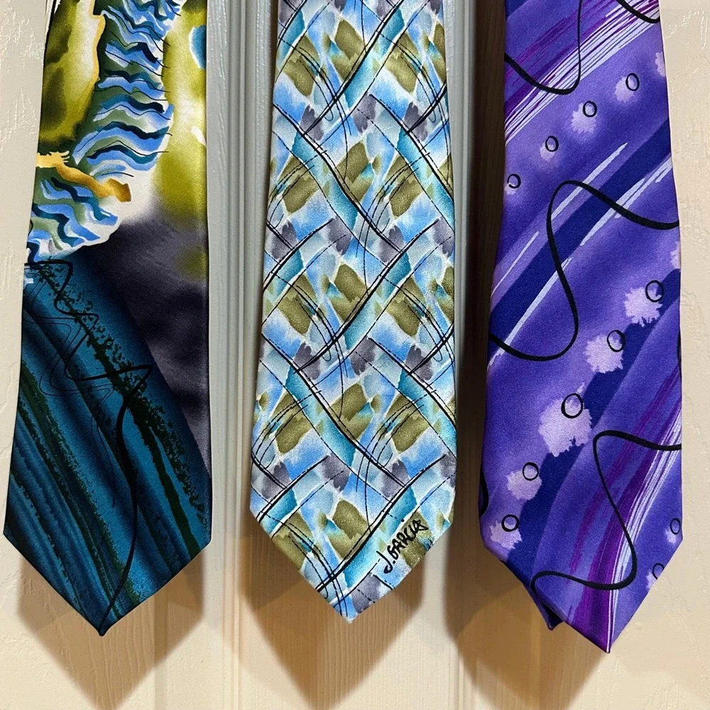 J Garcia Silk Tie Lot of 3 Birdland Northern Lights South of the Border Abstract